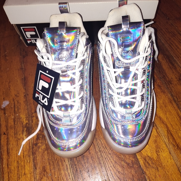 Fila Women's Holographic Sneakers - Silver and White - Picture 2 of 10